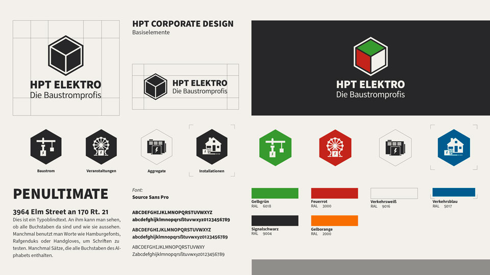 Grundelemente des Corporate Designs der HPT-Elektro GmbH
