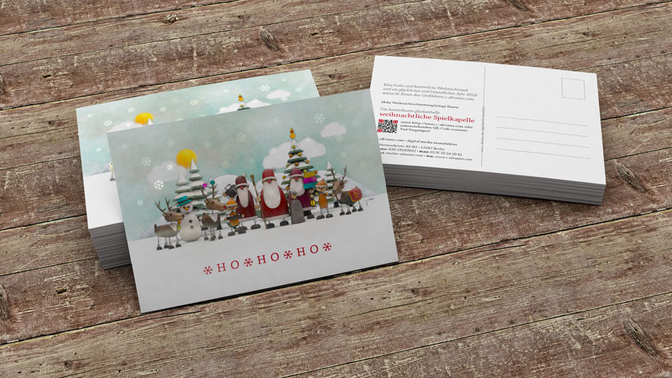 Weihnachtspostkarte 'Spielkapelle' mit partiellem Glanzlack